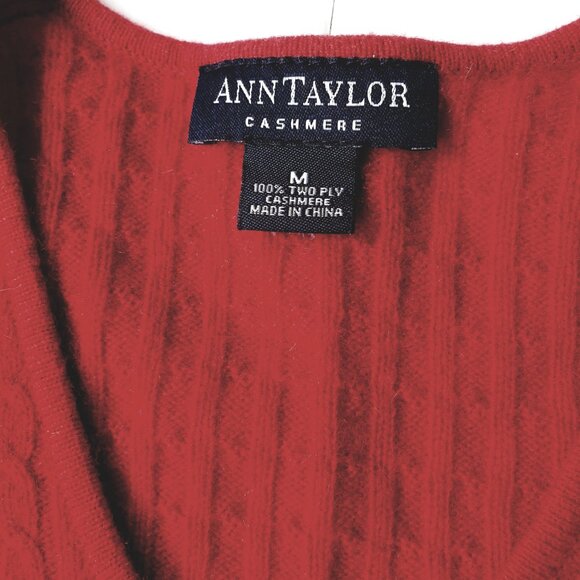 Ann Taylor Cashmere Cable Knit V-Neck Long Sleeve Christmas Red Pullover - Picture 3 of 7